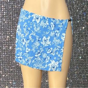Aqua rose swim skirt coverup floral flowers metal clasp white blue vintage y2k.